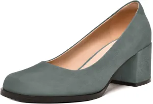 FEMSTEP Womens Suede Leather Dating Square Toe Slip On Cute Chunky Low Heel Pumps Shoes 2.2 Inch