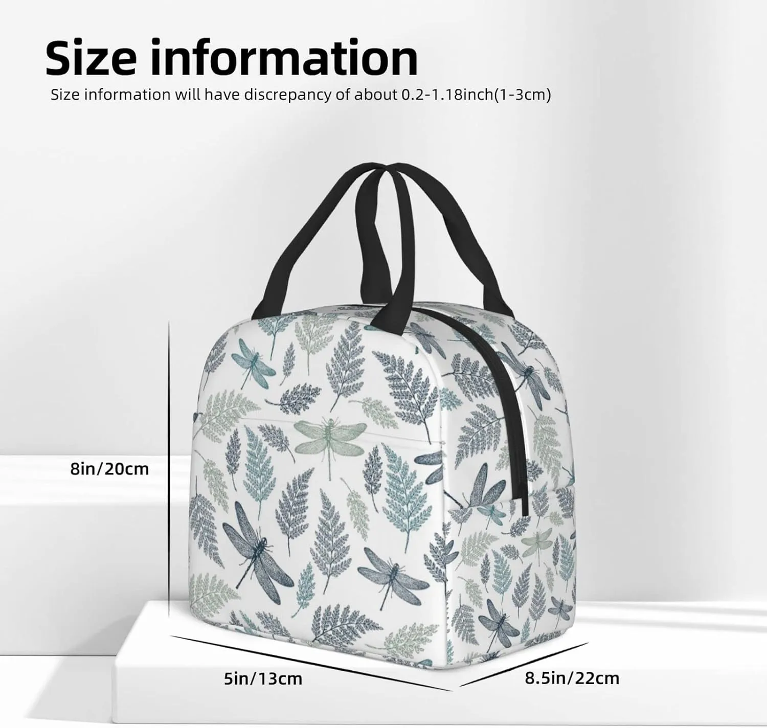 Fern Botanical Dragonfly Durable Insulated Lunch Bag For Women/Men/Kids Reusable Lunch Box With Pocket Zippers For Office School Outdoor
