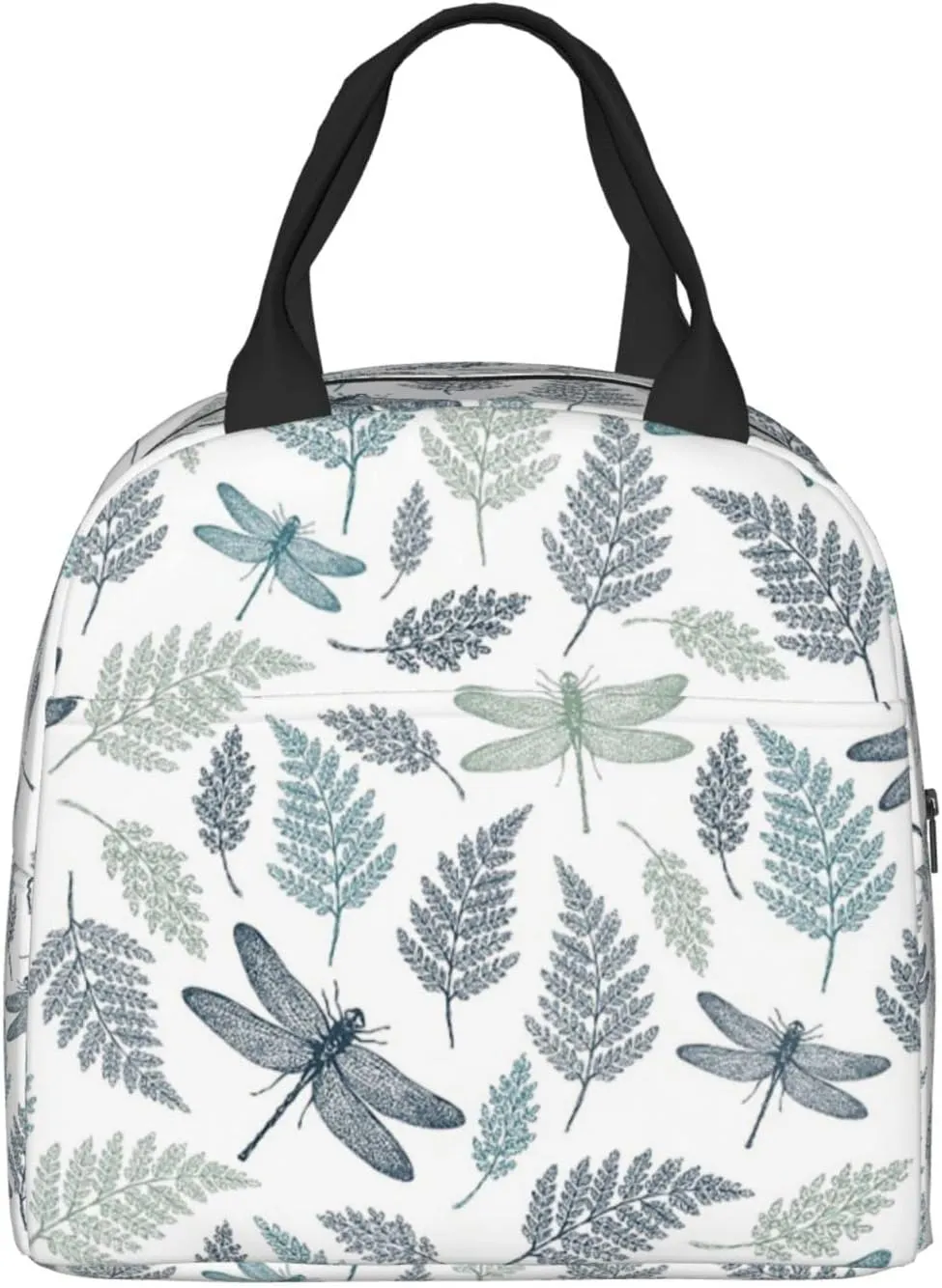 Fern Botanical Dragonfly Durable Insulated Lunch Bag For Women/Men/Kids Reusable Lunch Box With Pocket Zippers For Office School Outdoor