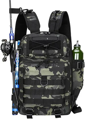 Fishing Tackle Backpack, Portable Fishing Tackle Storage Bag, Multifuction Large-Capacity Sling Bag, Fishing Gear Bags, (Dark Night Camouflage)