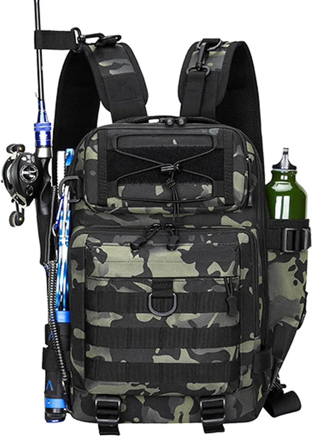 Fishing Tackle Backpack, Portable Fishing Tackle Storage Bag, Multifuction Large-Capacity Sling Bag, Fishing Gear Bags, (Dark Night Camouflage)