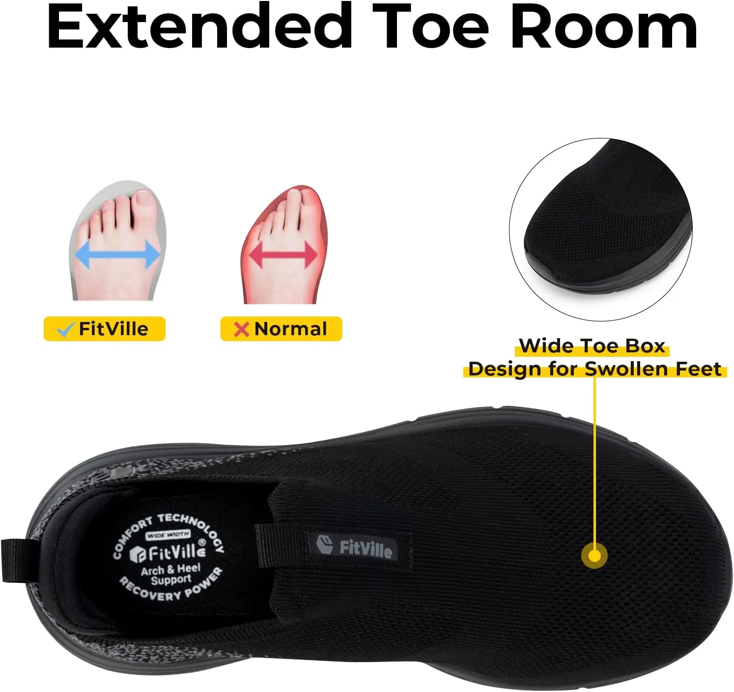FitVille Women's Slip On Shoes Wide Walking Shoes for Women Slip On Sneakers for Flat Feet Plantar Fasciitis with Arch Support
