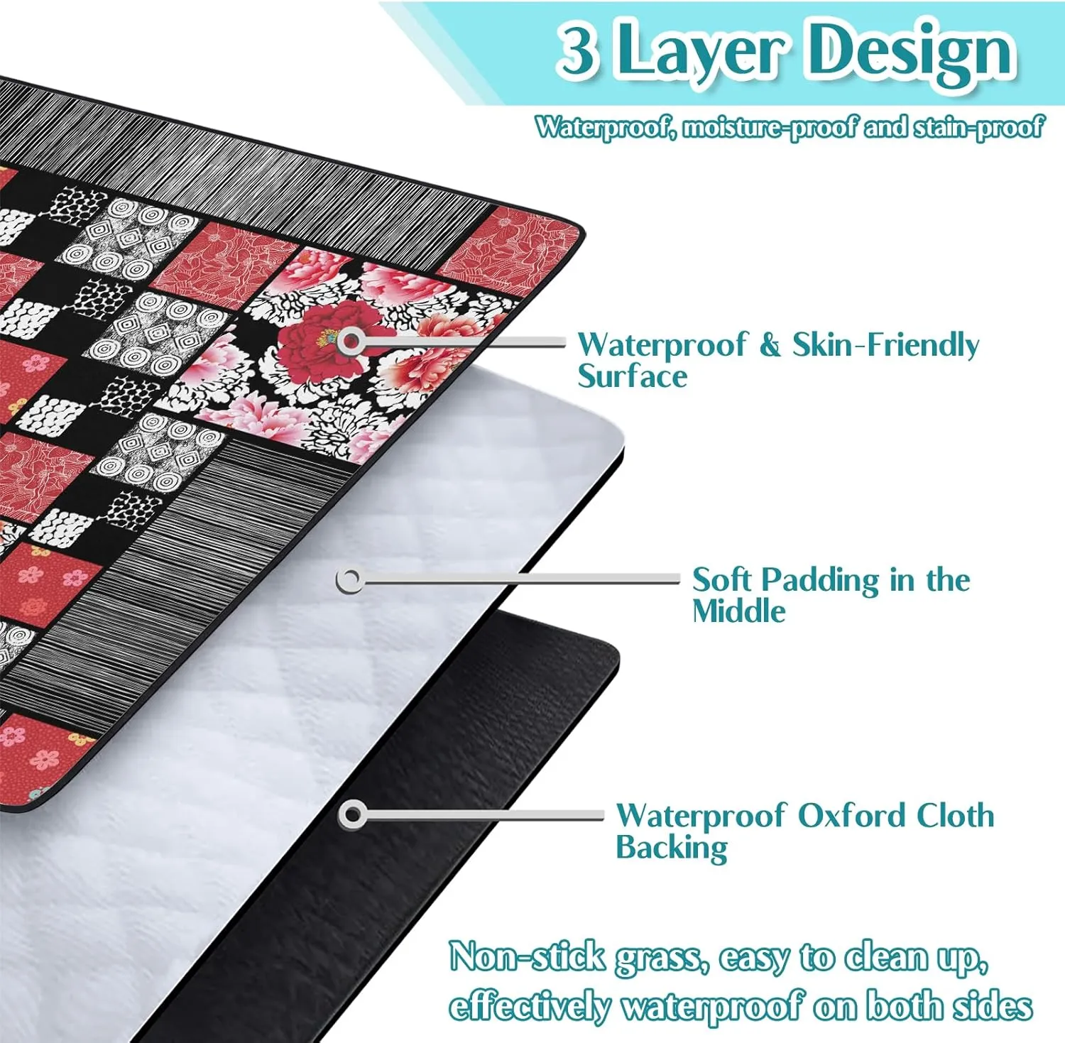 Floral Picnic Blankets Waterproof Foldable, 60″X80″ Peony Thick Picnic Mat Outdoor Blanket for Grass, Modern Beach Blanket Sandproof Picnic Accessories for Camping Party Park Travel