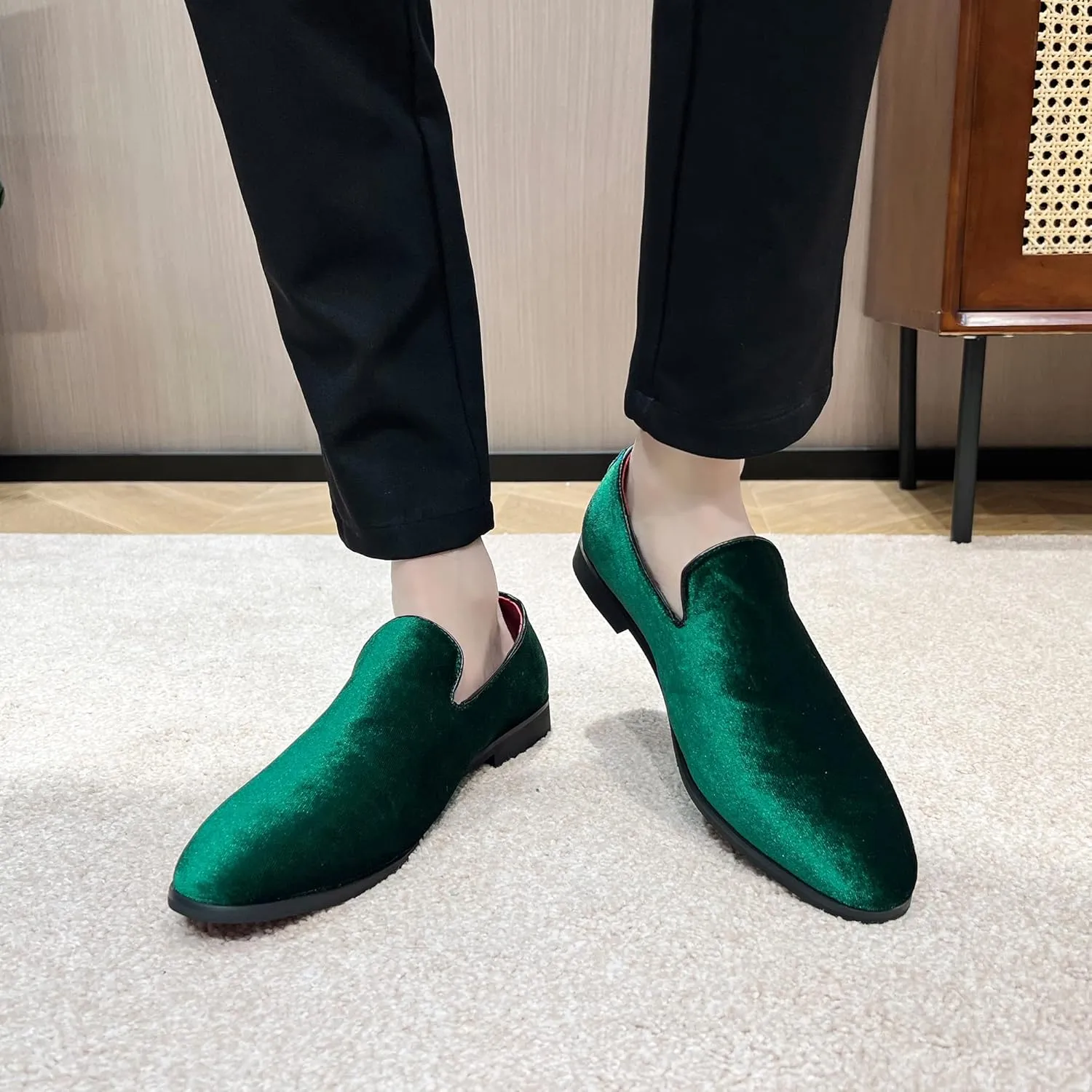 FLQL Men's Luxury Penny Loafer Slip-On Velvet Shoes Party Dancing Shoes Suede Wedding Shoes Plus Size 7-13