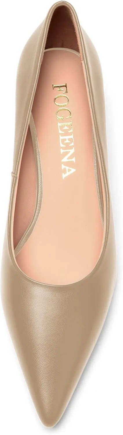 FOGEENA Womens Dating Matte Leather Comfortable Slip On Pointed Toe Casual Kitten Low Heel Pumps Dressy Shoes 1.5 Inch