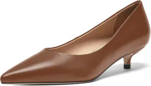FOGEENA Womens Dating Matte Leather Comfortable Slip On Pointed Toe Casual Kitten Low Heel Pumps Dressy Shoes 1.5 Inch
