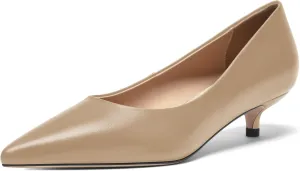 FOGEENA Womens Dating Matte Leather Comfortable Slip On Pointed Toe Casual Kitten Low Heel Pumps Dressy Shoes 1.5 Inch