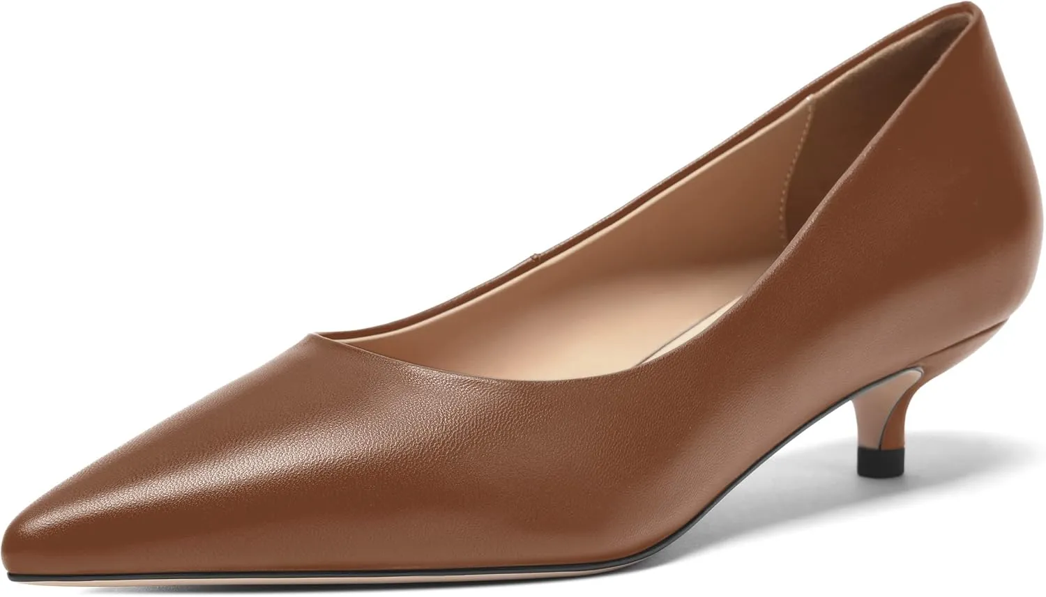 FOGEENA Womens Dating Matte Leather Comfortable Slip On Pointed Toe Casual Kitten Low Heel Pumps Dressy Shoes 1.5 Inch