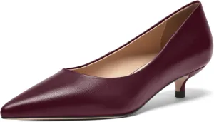 FOGEENA Womens Dating Matte Leather Comfortable Slip On Pointed Toe Casual Kitten Low Heel Pumps Dressy Shoes 1.5 Inch