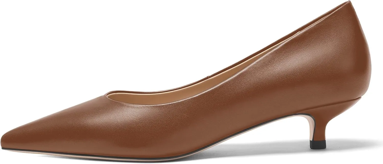 FOGEENA Womens Dating Matte Leather Comfortable Slip On Pointed Toe Casual Kitten Low Heel Pumps Dressy Shoes 1.5 Inch