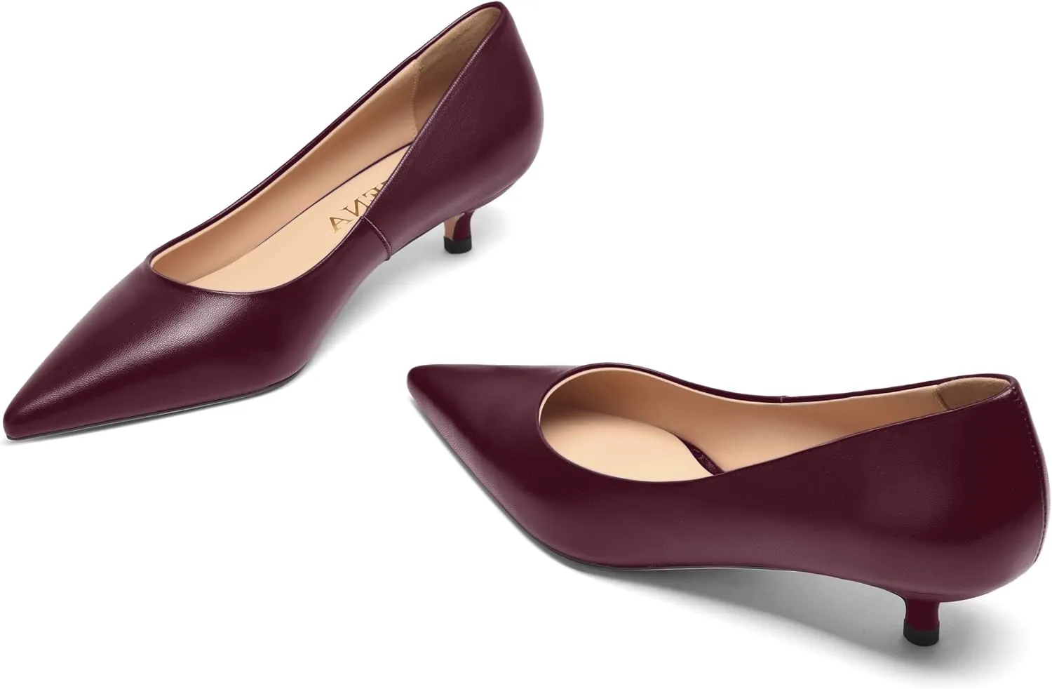 FOGEENA Womens Dating Matte Leather Comfortable Slip On Pointed Toe Casual Kitten Low Heel Pumps Dressy Shoes 1.5 Inch