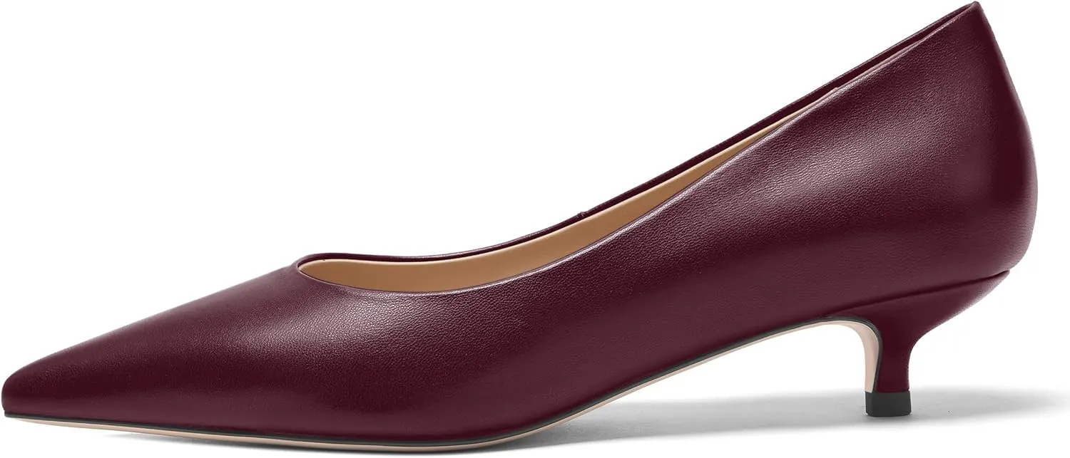 FOGEENA Womens Dating Matte Leather Comfortable Slip On Pointed Toe Casual Kitten Low Heel Pumps Dressy Shoes 1.5 Inch