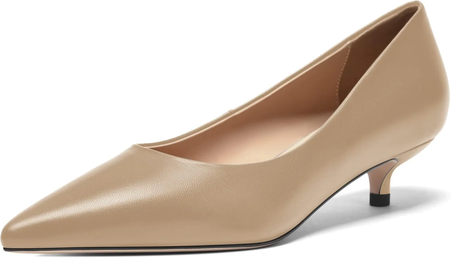 FOGEENA Womens Dating Matte Leather Comfortable Slip On Pointed Toe Casual Kitten Low Heel Pumps Dressy Shoes 1.5 Inch