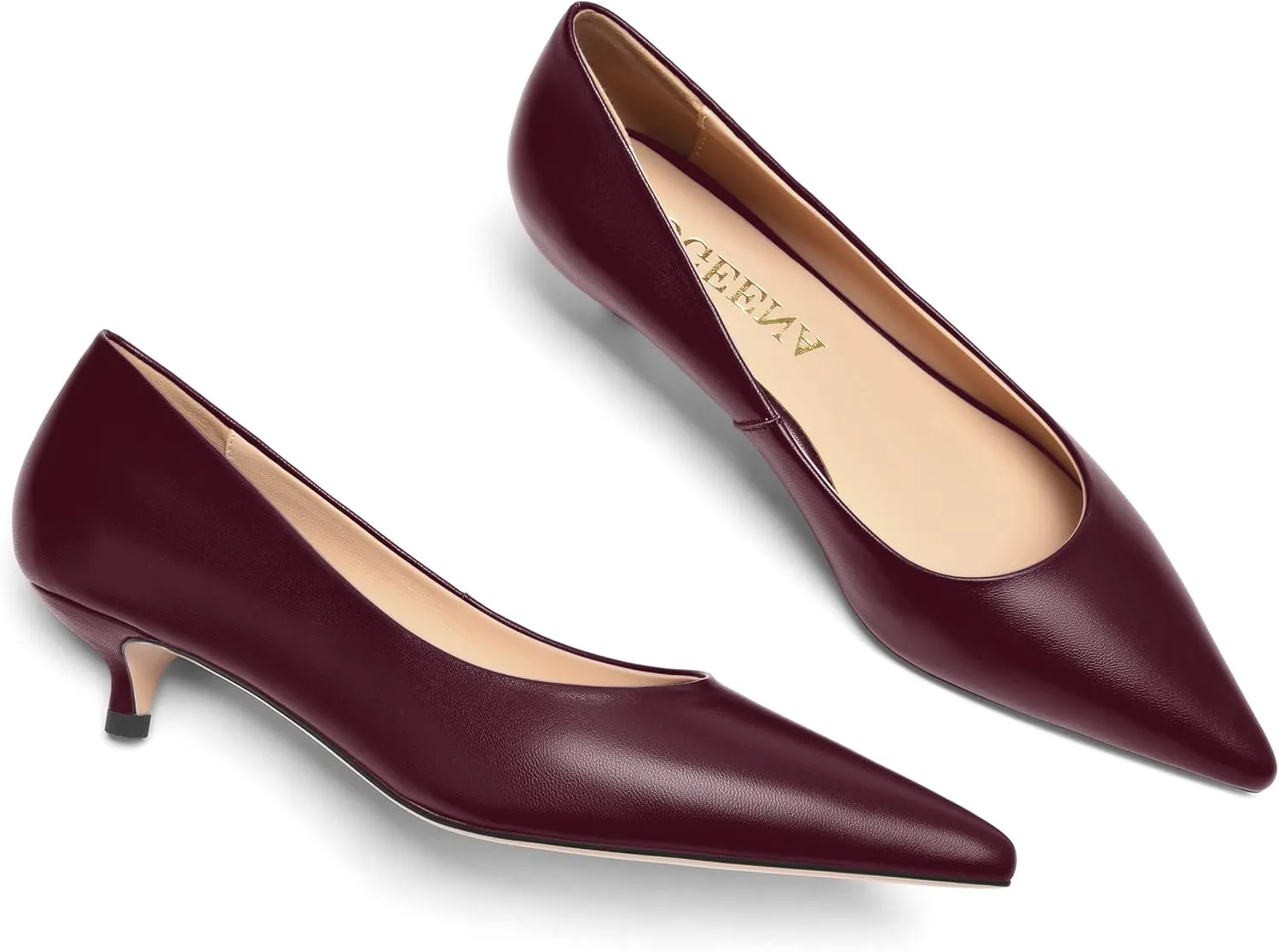 FOGEENA Womens Dating Matte Leather Comfortable Slip On Pointed Toe Casual Kitten Low Heel Pumps Dressy Shoes 1.5 Inch