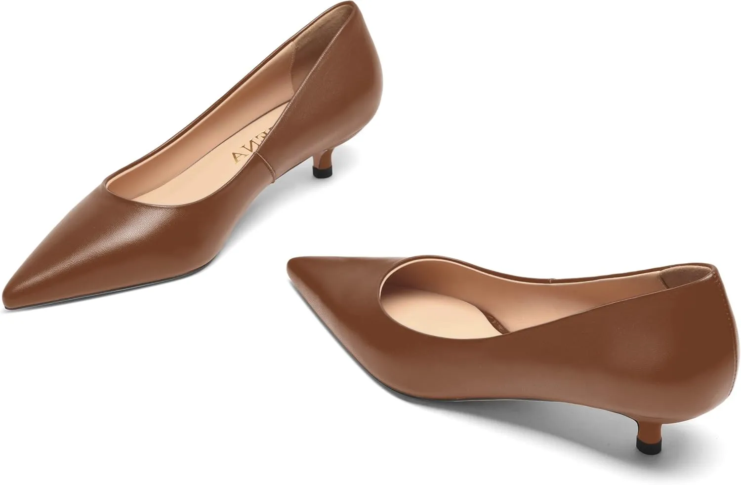 FOGEENA Womens Dating Matte Leather Comfortable Slip On Pointed Toe Casual Kitten Low Heel Pumps Dressy Shoes 1.5 Inch