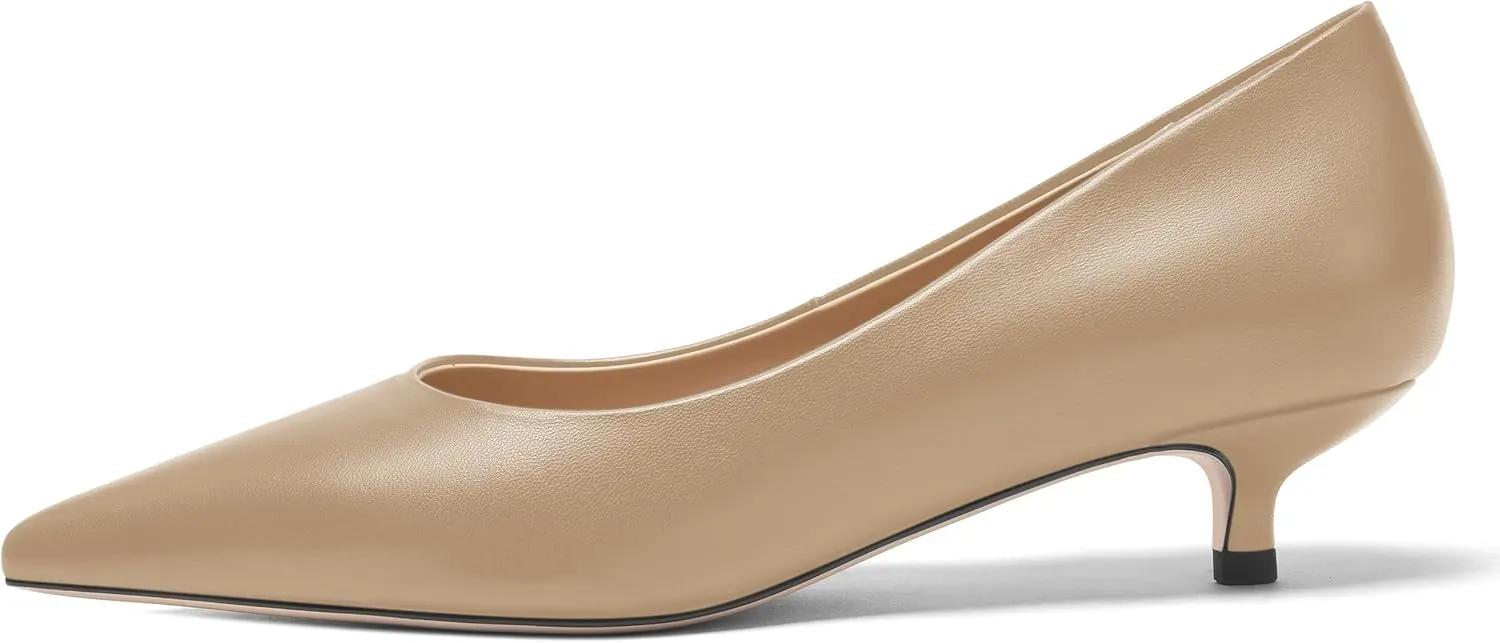 FOGEENA Womens Dating Matte Leather Comfortable Slip On Pointed Toe Casual Kitten Low Heel Pumps Dressy Shoes 1.5 Inch