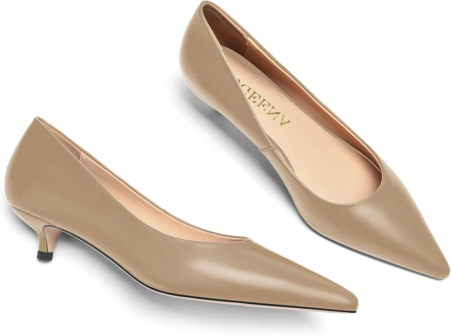 FOGEENA Womens Dating Matte Leather Comfortable Slip On Pointed Toe Casual Kitten Low Heel Pumps Dressy Shoes 1.5 Inch