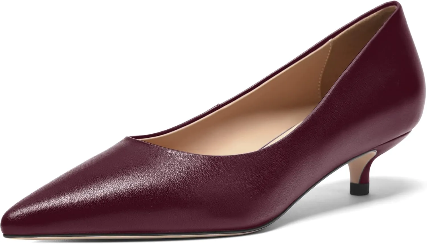 FOGEENA Womens Dating Matte Leather Comfortable Slip On Pointed Toe Casual Kitten Low Heel Pumps Dressy Shoes 1.5 Inch