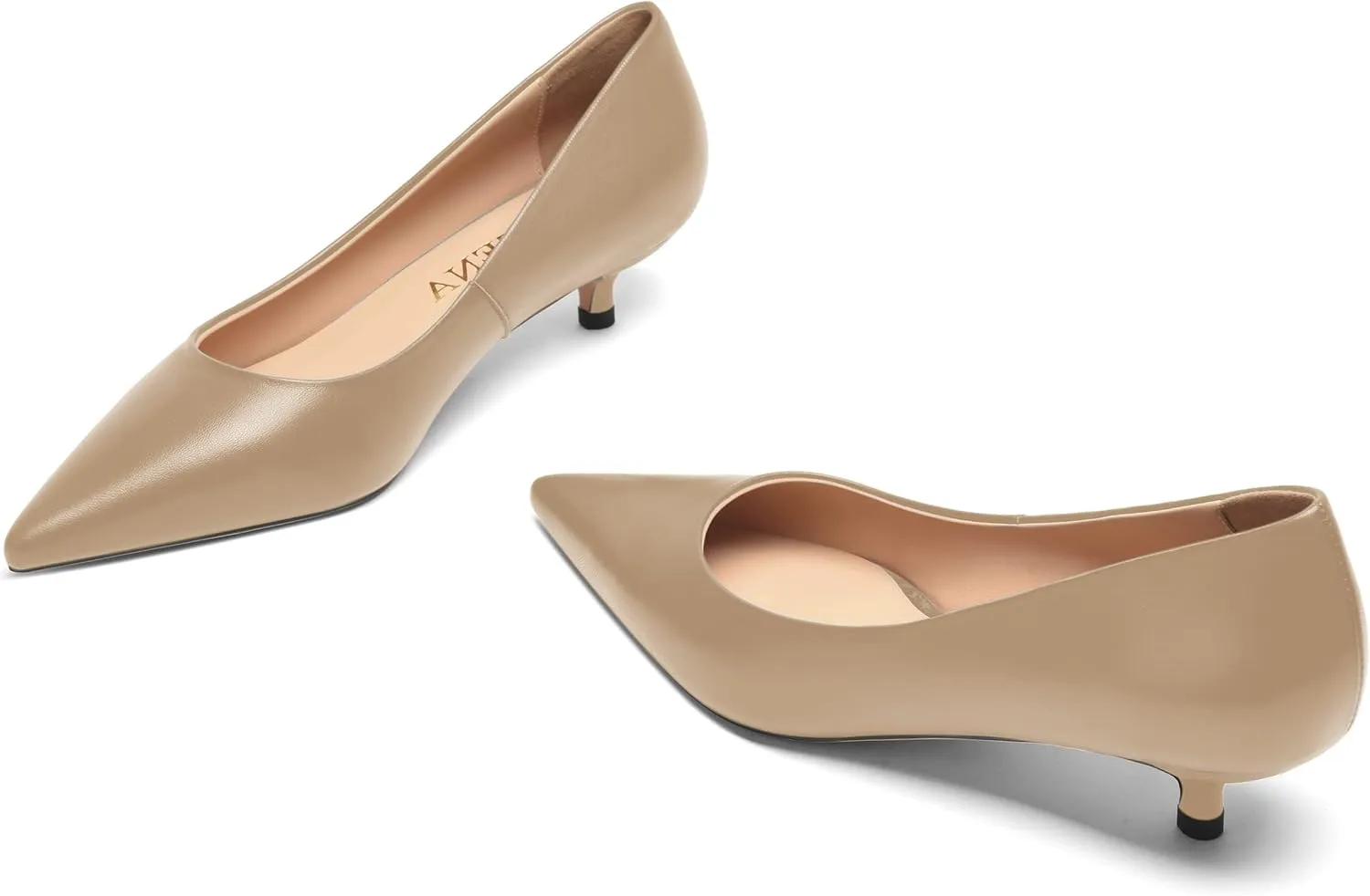 FOGEENA Womens Dating Matte Leather Comfortable Slip On Pointed Toe Casual Kitten Low Heel Pumps Dressy Shoes 1.5 Inch