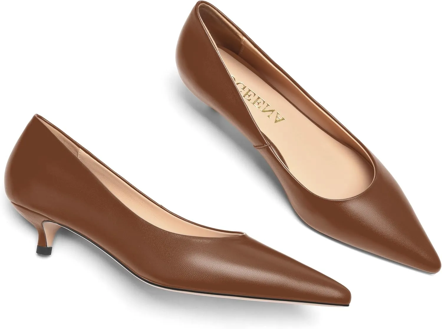 FOGEENA Womens Dating Matte Leather Comfortable Slip On Pointed Toe Casual Kitten Low Heel Pumps Dressy Shoes 1.5 Inch