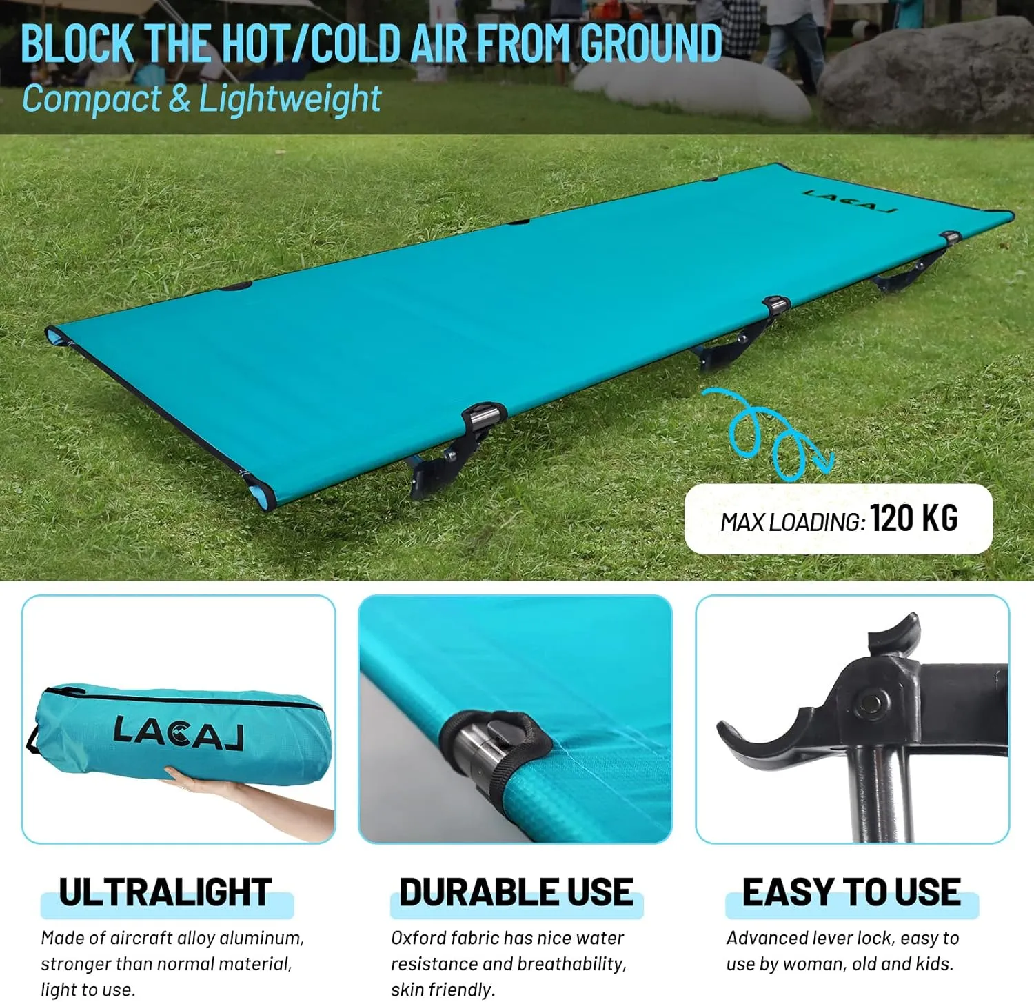 Foldable 4lb Camping Cot, Durable Travel Cot, Ultralight for Backpacking, Summer Hiking, Mountaineering, Easy to use for Woman & Man, Comes with Storage Bag(Blue)