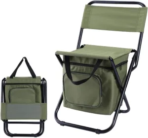 Foldable Camping Chair, Compact Fishing Stool, 3-in-1 Portable Fishing Chair with Cooler Bag Large Capacity 10L, Backrest Stool for Outdoor Enthusiasts Green