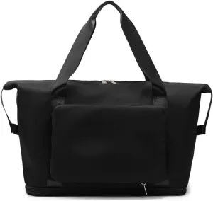 Foldable Large Capacity Storage Folding Bags Travel Bags Handy Luggage Handbags Women's Gym Bags (Color : Black, Size : 42x28x22cm)