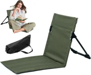 Folding Beach Chair Breathable Stable Portable Beach Chair with Sponge Filling & Mesh Pocket Lightweight Soft Sturdy Folding Floor for Fishing, Barbecues, Hiking (Olive Green)