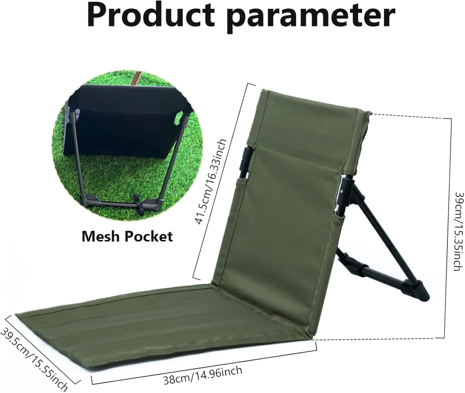 Folding Beach Chair Breathable Stable Portable Beach Chair with Sponge Filling & Mesh Pocket Lightweight Soft Sturdy Folding Floor for Fishing, Barbecues, Hiking (Olive Green)