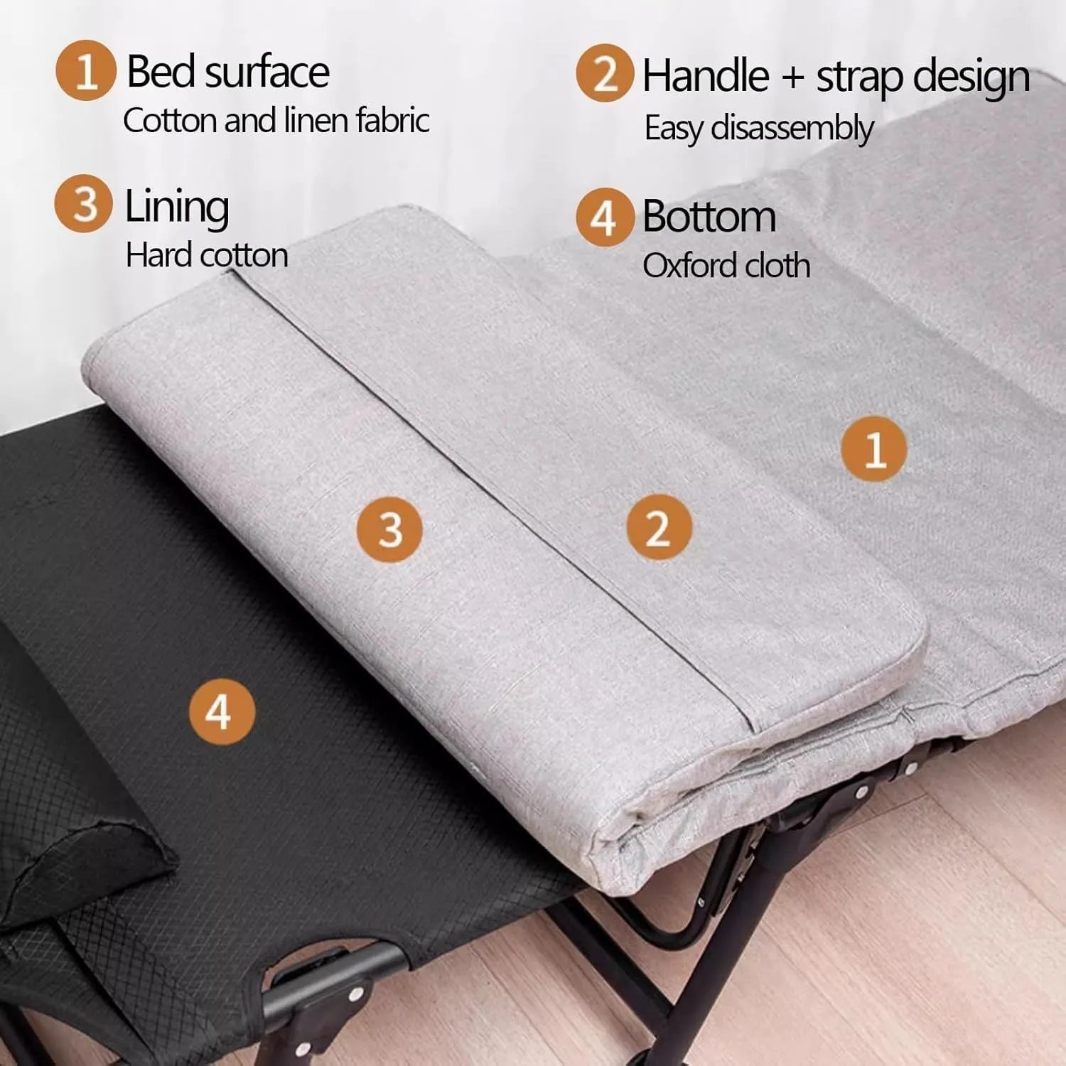 Folding Camping Bed 4 Adjustment Levels Sleeping Cots for Adults with Removable Mattress Camping Cot Load 220lbs Folding Cot