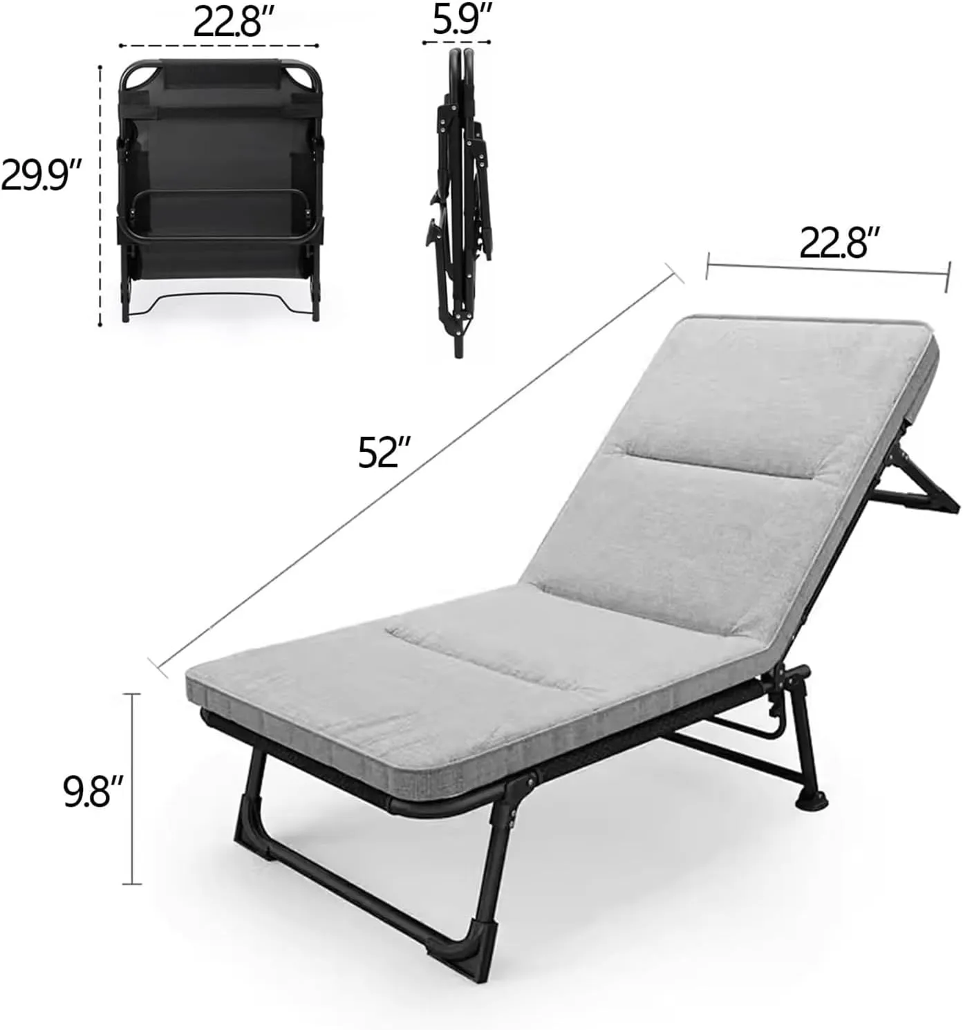 Folding Camping Bed 4 Adjustment Levels Sleeping Cots for Adults with Removable Mattress Camping Cot Load 220lbs Folding Cot