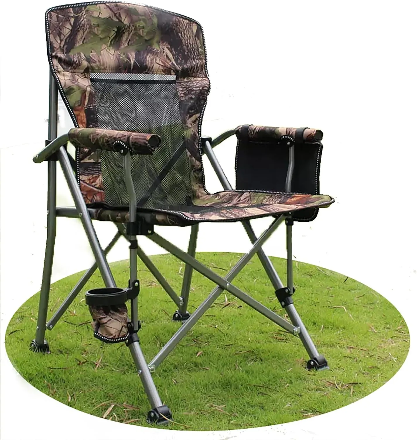 Folding Camping Chair Simple Portable Camping Chair Extra Large Heavy Duty Outdoor Chair Fishing Chair Beach Chair with Cup Holder and Storage Bag, Breathable Mesh on Back, Capaci