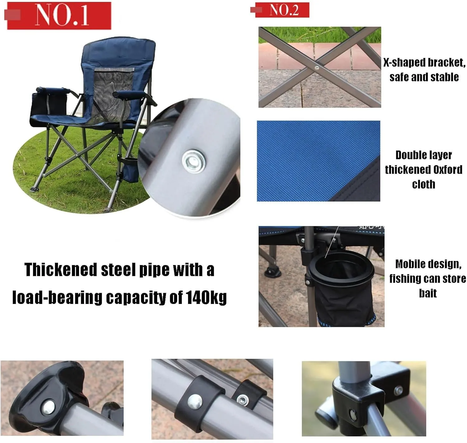 Folding Camping Chair Simple Portable Camping Chair Extra Large Heavy Duty Outdoor Chair Fishing Chair Beach Chair with Cup Holder and Storage Bag, Breathable Mesh on Back, Capaci