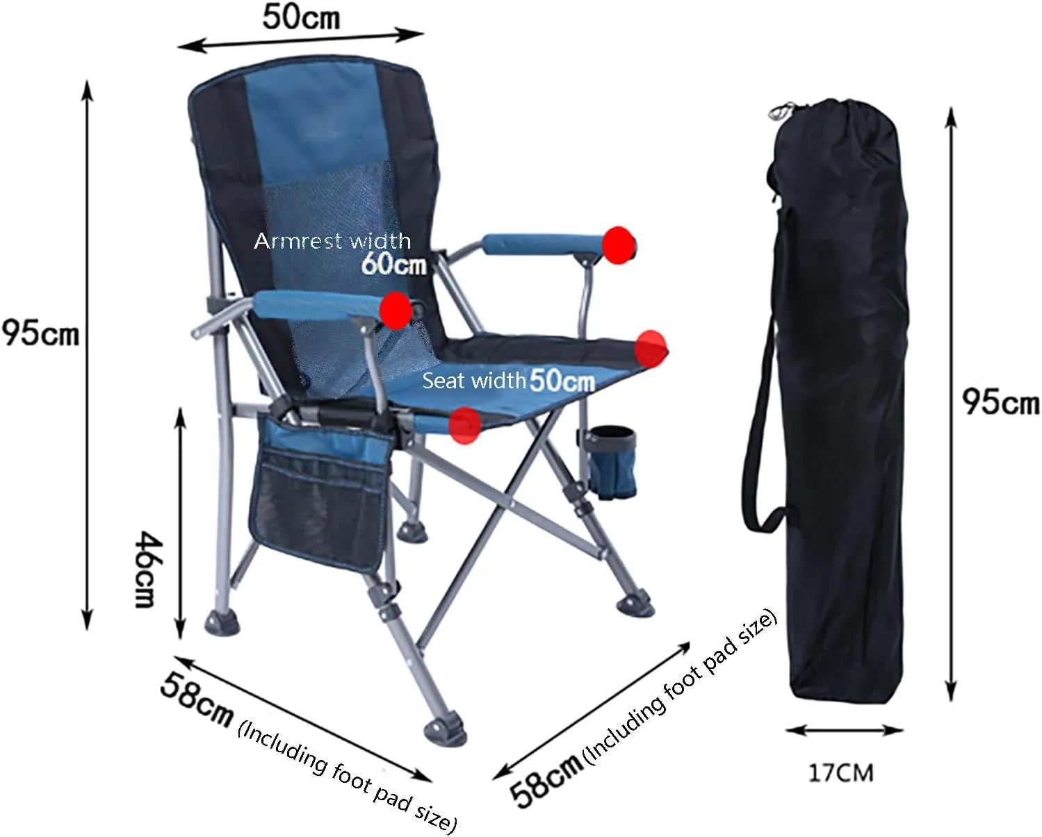 Folding Camping Chair Simple Portable Camping Chair Extra Large Heavy Duty Outdoor Chair Fishing Chair Beach Chair with Cup Holder and Storage Bag, Breathable Mesh on Back, Capaci