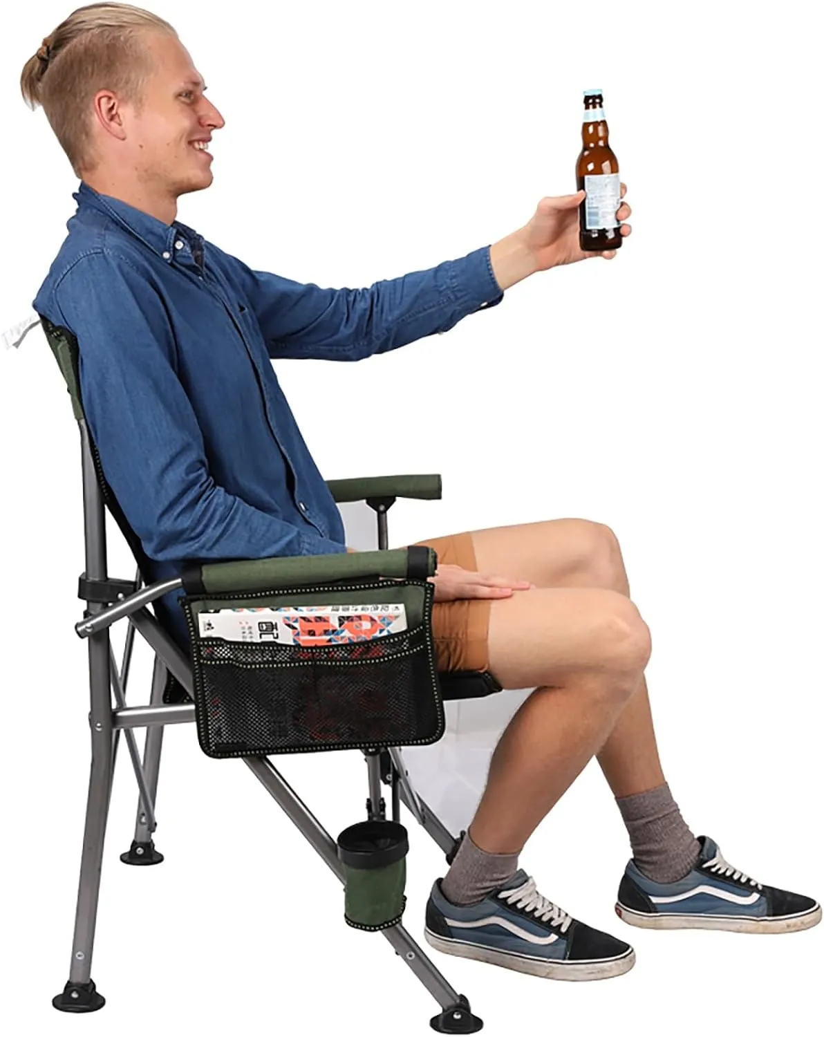 Folding Camping Chair Simple Portable Camping Chair Extra Large Heavy Duty Outdoor Chair Fishing Chair Beach Chair with Cup Holder and Storage Bag, Breathable Mesh on Back, Capaci