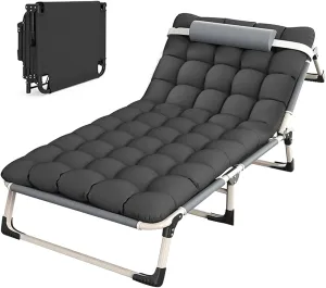 Folding Camping Cot for Adults, 4 Gear Adjustable Camping Bed with Removable Mattress and Pillow, Heavy Duty Portable Sleeping Cot for Outdoor Camping Vacation Hospital Home Office Nap