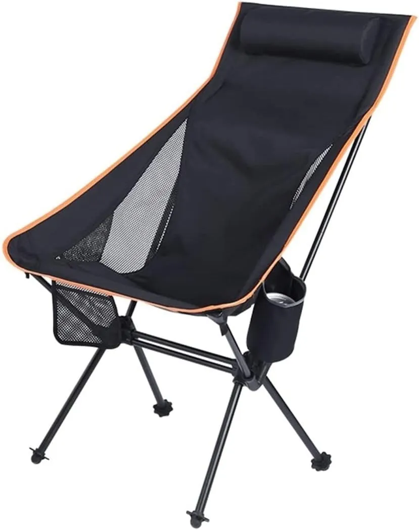 Folding Camping Portable High Back Camping Chair Folding Chair with Headrest Pocket for Outdoor Travel Picnic Hiking Fishing Chairs Foldable(Black)