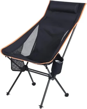 Folding Camping Portable High Back Camping Chair Folding Chair with Headrest Pocket for Outdoor Travel Picnic Hiking Fishing Chairs Foldable(Black)
