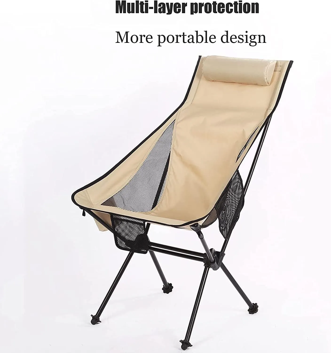 Folding Camping Portable High Back Camping Chair Folding Chair with Headrest Pocket for Outdoor Travel Picnic Hiking Fishing Chairs Foldable(Black)
