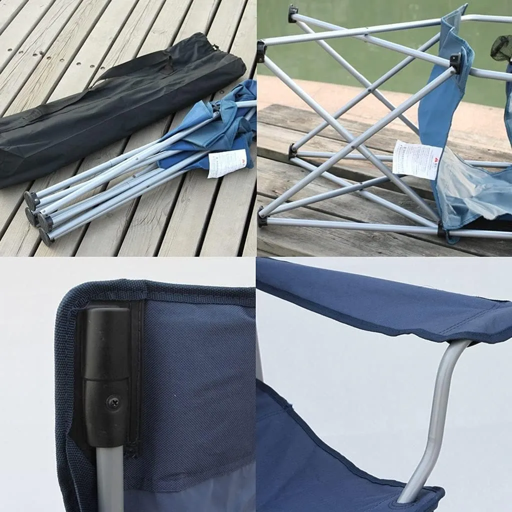 Folding Chairs Padded Camping Chairs Outdoor Folding Armchair with Cup Holder Beach Fishing Chair Portable Leisure High Backrest Chair Portable Camping Chair(Color:Blue)