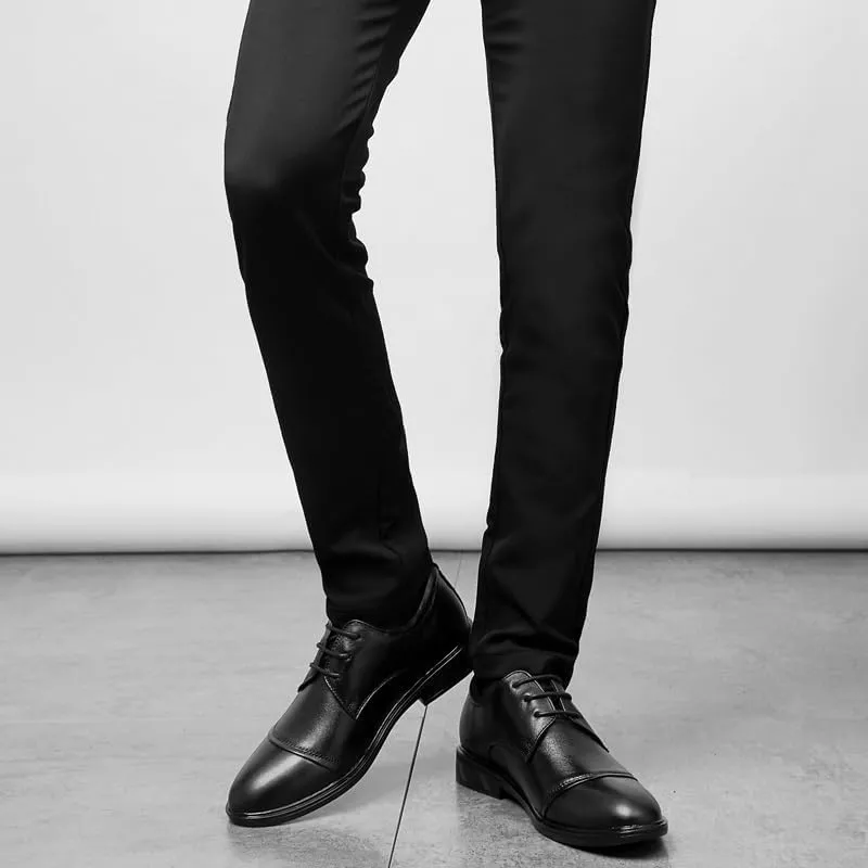 Formal Shoes for Men Lace Up Round Toe Genuine Leather Cap Toe Derby Shoes Anti-Slip Rubber Sole Block Heel Low Top Business