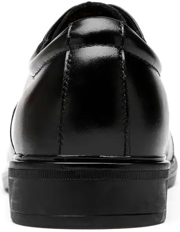 Formal Shoes for Men Lace Up Round Toe Genuine Leather Cap Toe Derby Shoes Anti-Slip Rubber Sole Block Heel Low Top Business