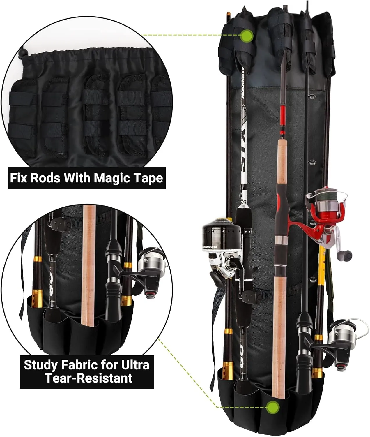 FOUUAAOOU Fishing Rod Bag, Fish Pole Case With Durable Folding Oxford Fabric, Portable Gear for Men Gifts (Black)