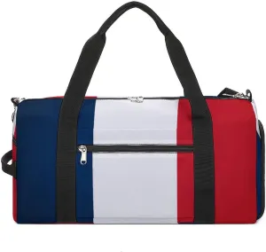 France Flag Travel Gym Bag Waterproof Weekender with Shoe Compartment and Wet Pocket