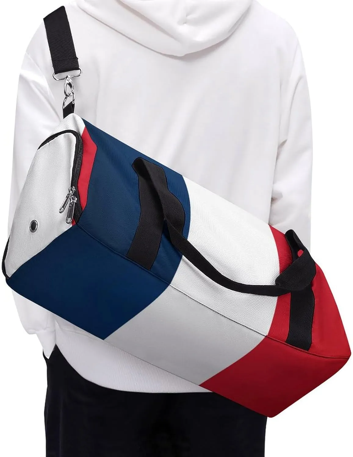 France Flag Travel Gym Bag Waterproof Weekender with Shoe Compartment and Wet Pocket