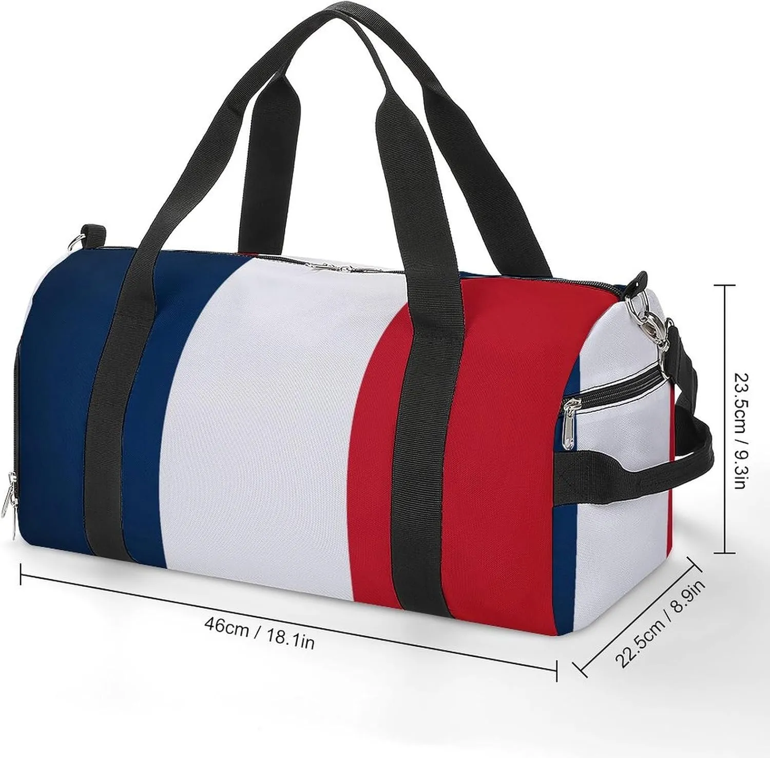 France Flag Travel Gym Bag Waterproof Weekender with Shoe Compartment and Wet Pocket