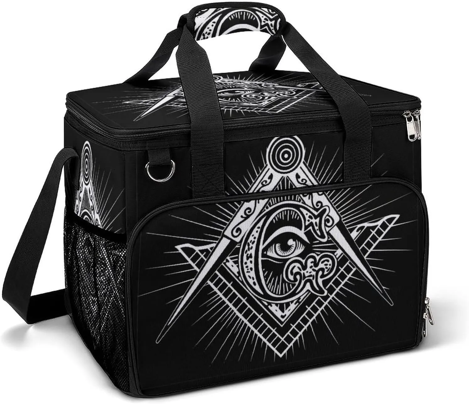 Freemasonry Masonic Lodge Logo Cooler Bag, Collapsible Soft Sided Cooler, Large Leakproof Camping Cooler, Portable Travel Cooler for Camping, Road Trips