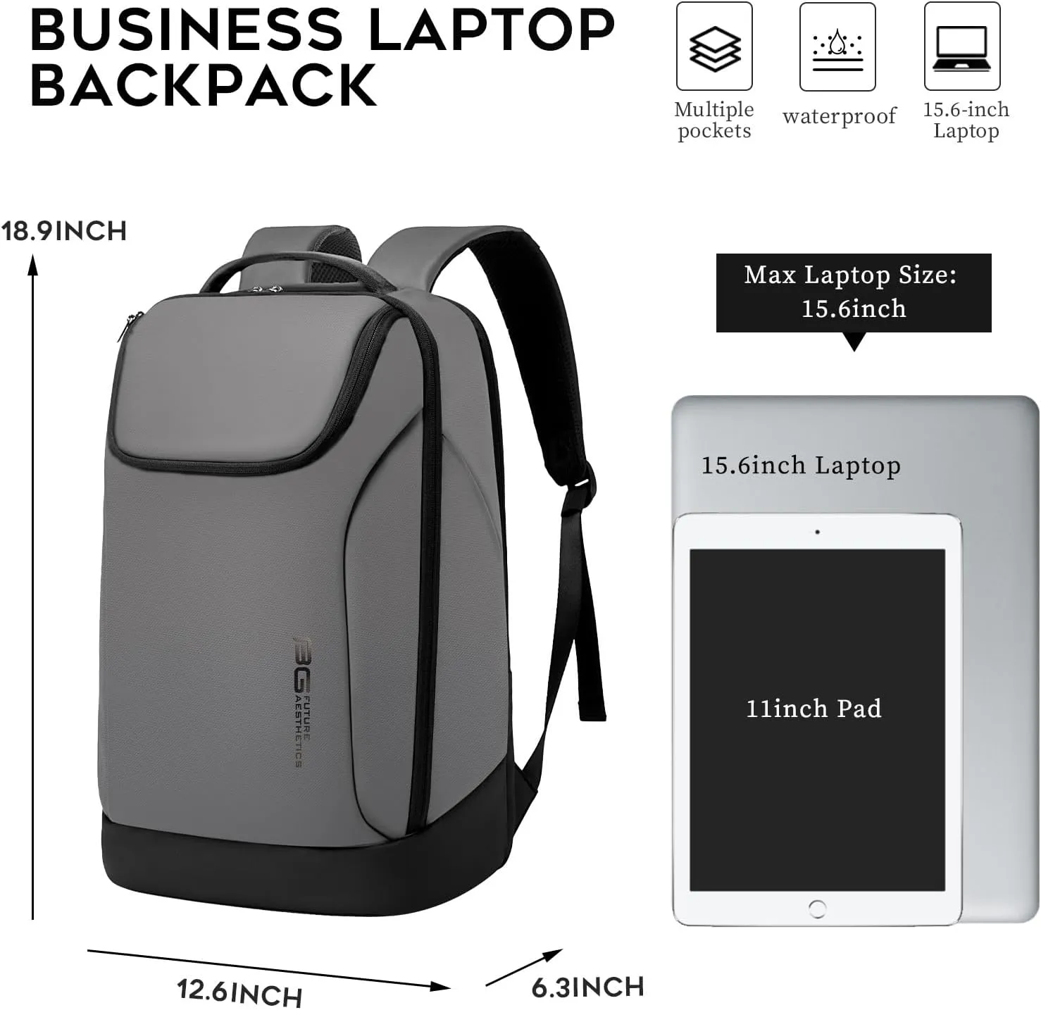 FUTURE AESTHETICS Business Smart Backpack Waterproof for women,men,Fight Approved Durable Backpack suitable as overnight and travel backpack (Grey)