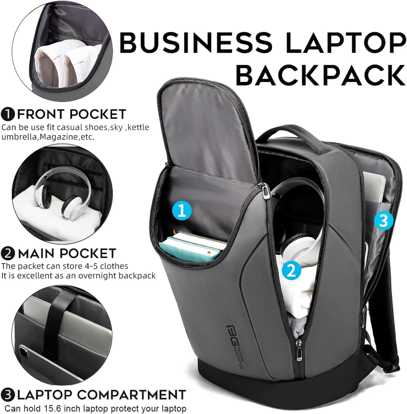 FUTURE AESTHETICS Business Smart Backpack Waterproof for women,men,Fight Approved Durable Backpack suitable as overnight and travel backpack (Grey)