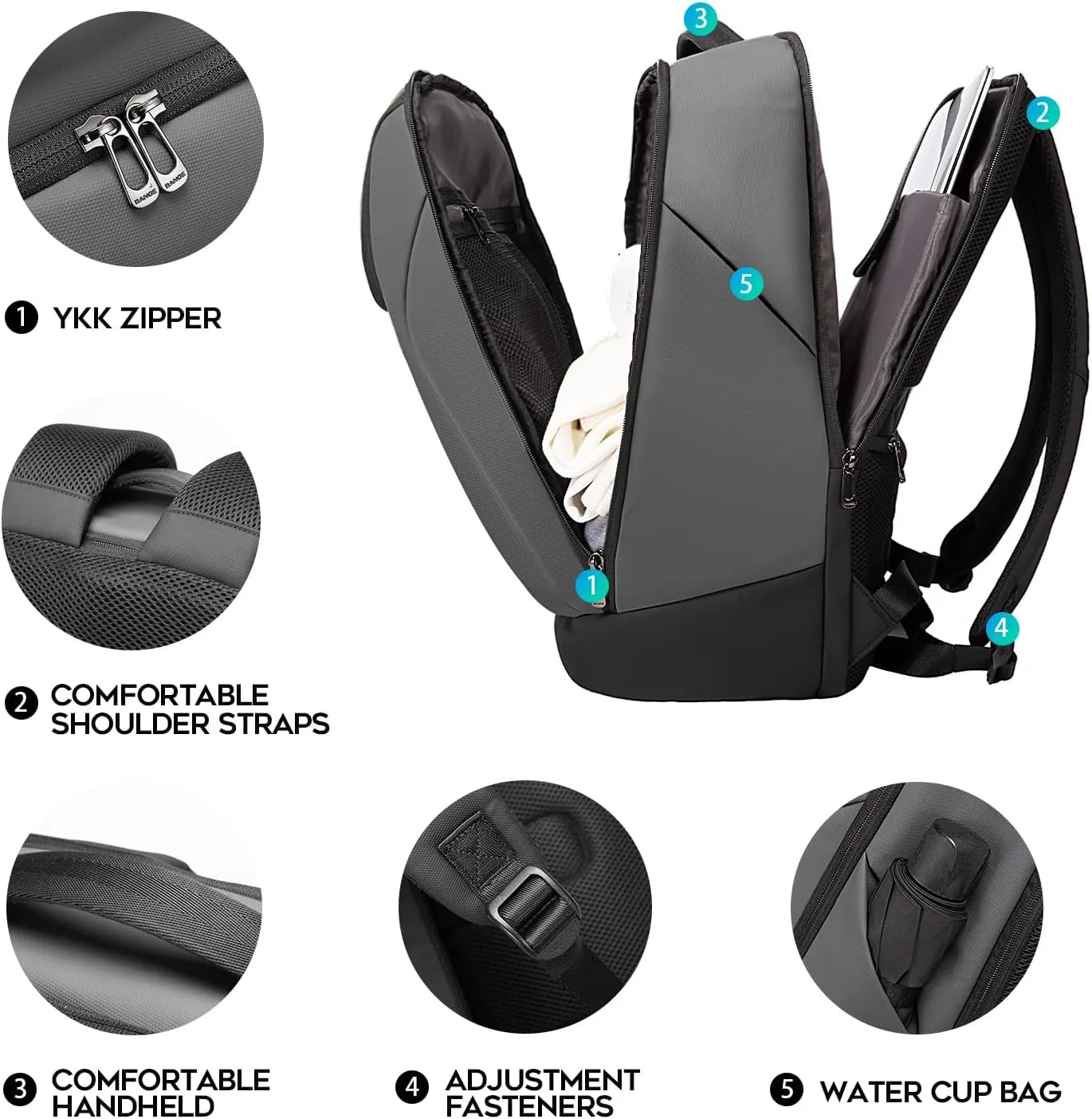 FUTURE AESTHETICS Business Smart Backpack Waterproof for women,men,Fight Approved Durable Backpack suitable as overnight and travel backpack (Grey)